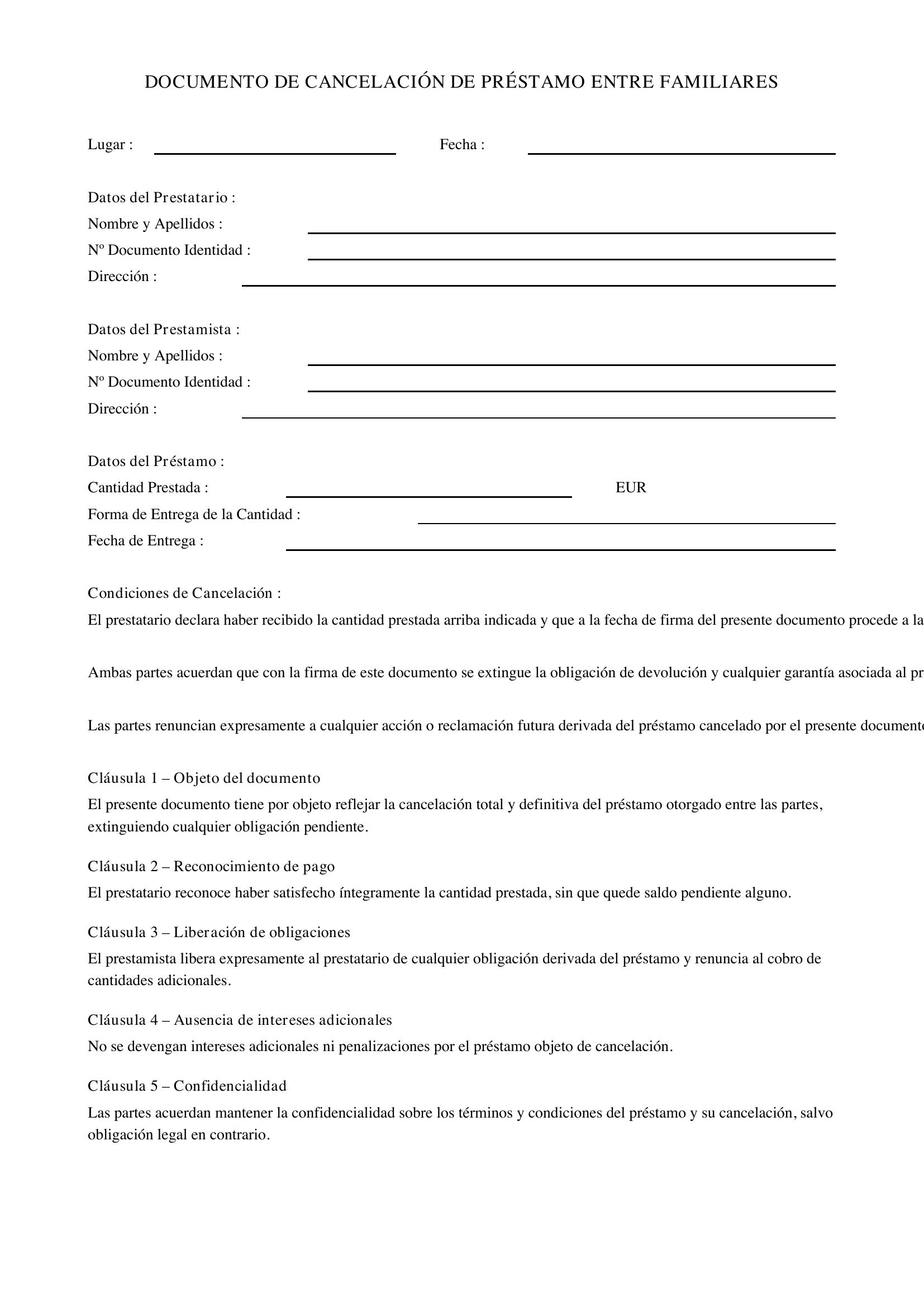 Cancelación Préstamo Entre Familiares
