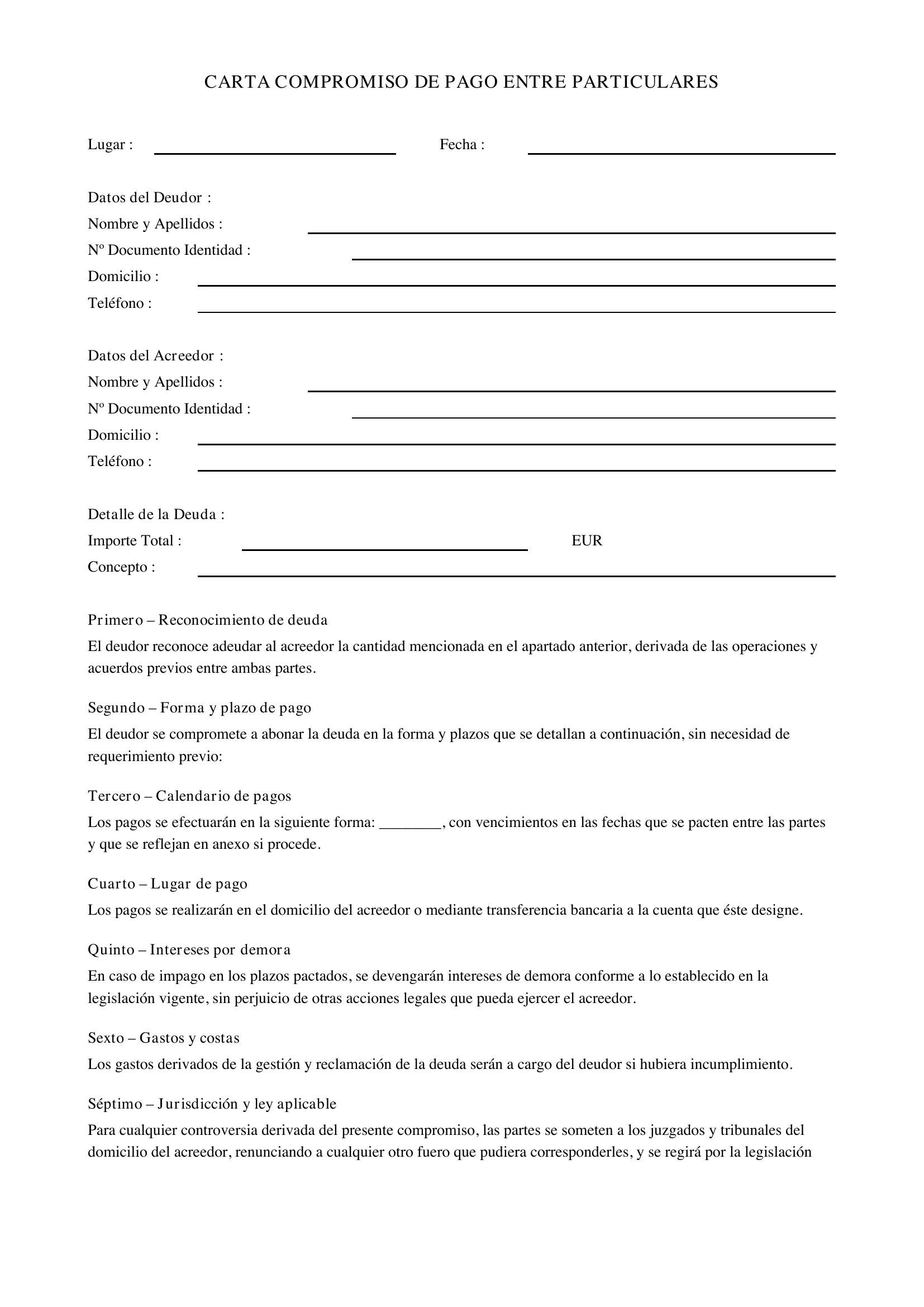 Carta Compromiso De Pago Entre Particulares