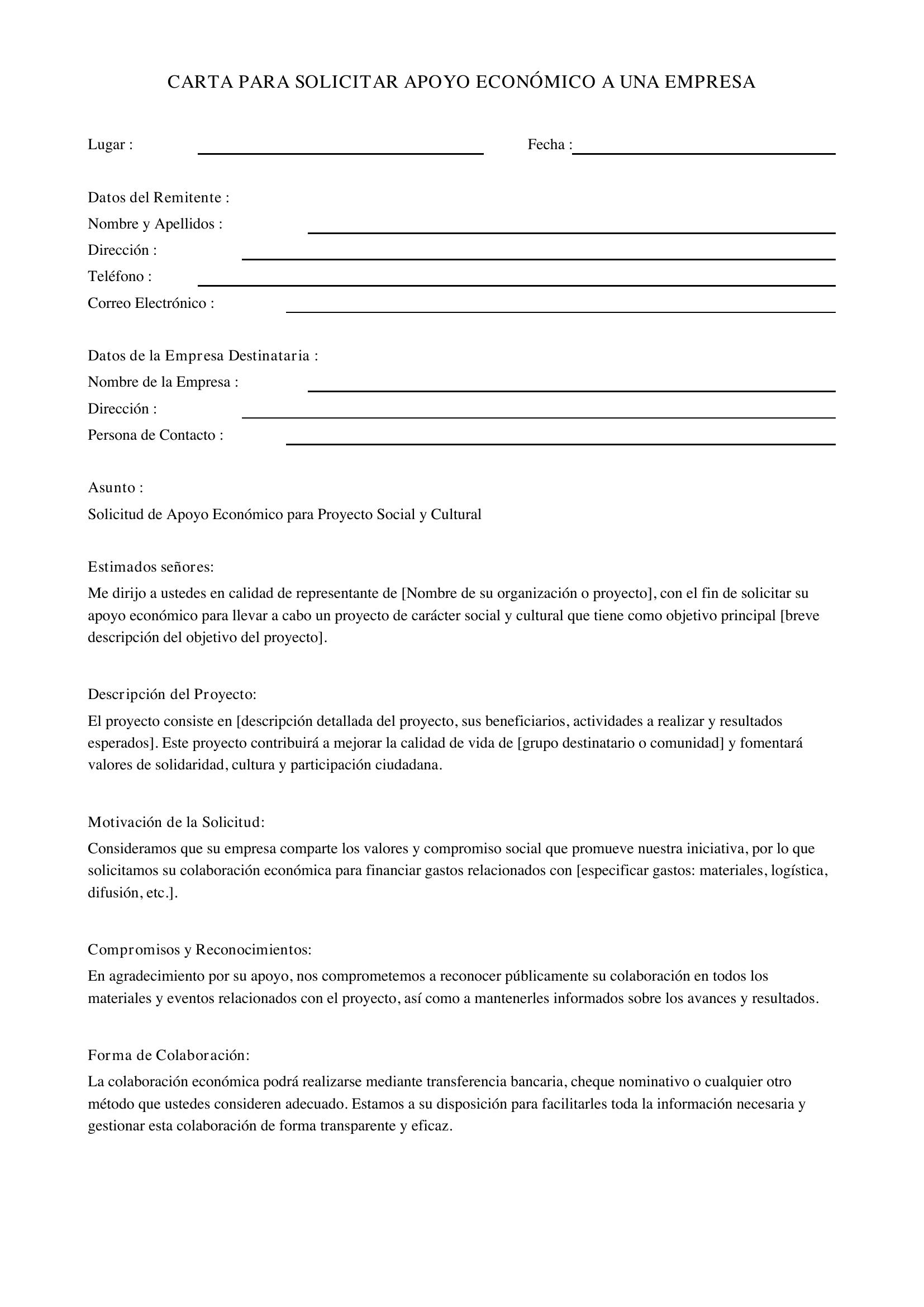 Carta Para Solicitar Apoyo Económico A Una Empresa