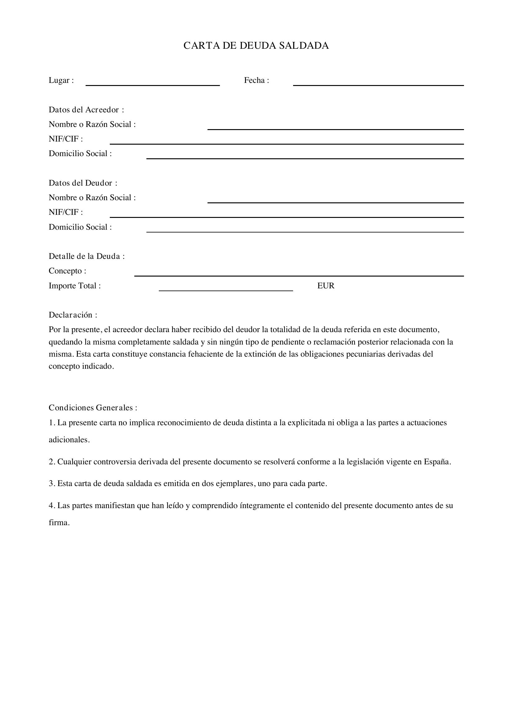 Modelo Carta Deuda Saldada