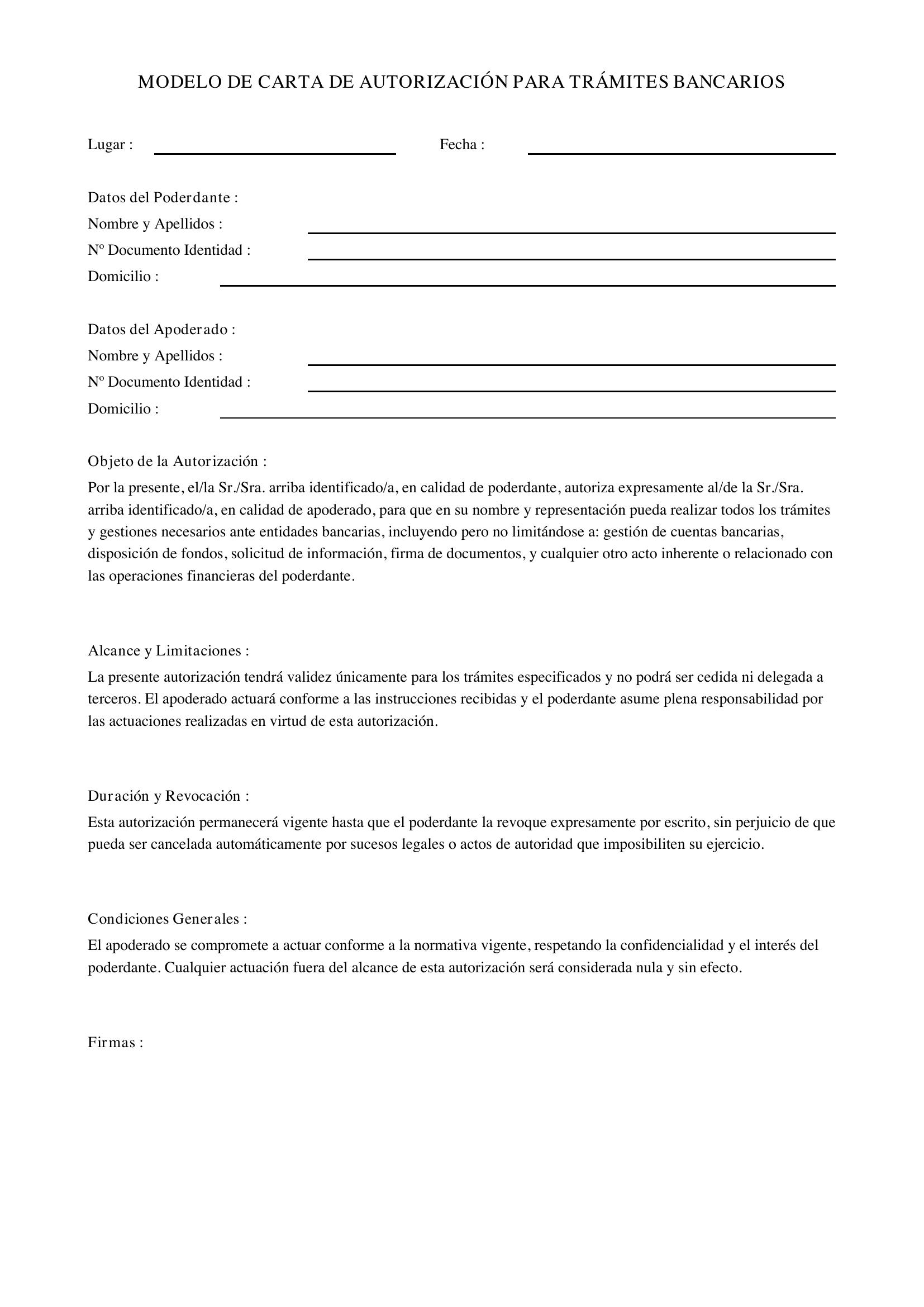 Modelo De Carta De Autorización Para Trámites Bancarios