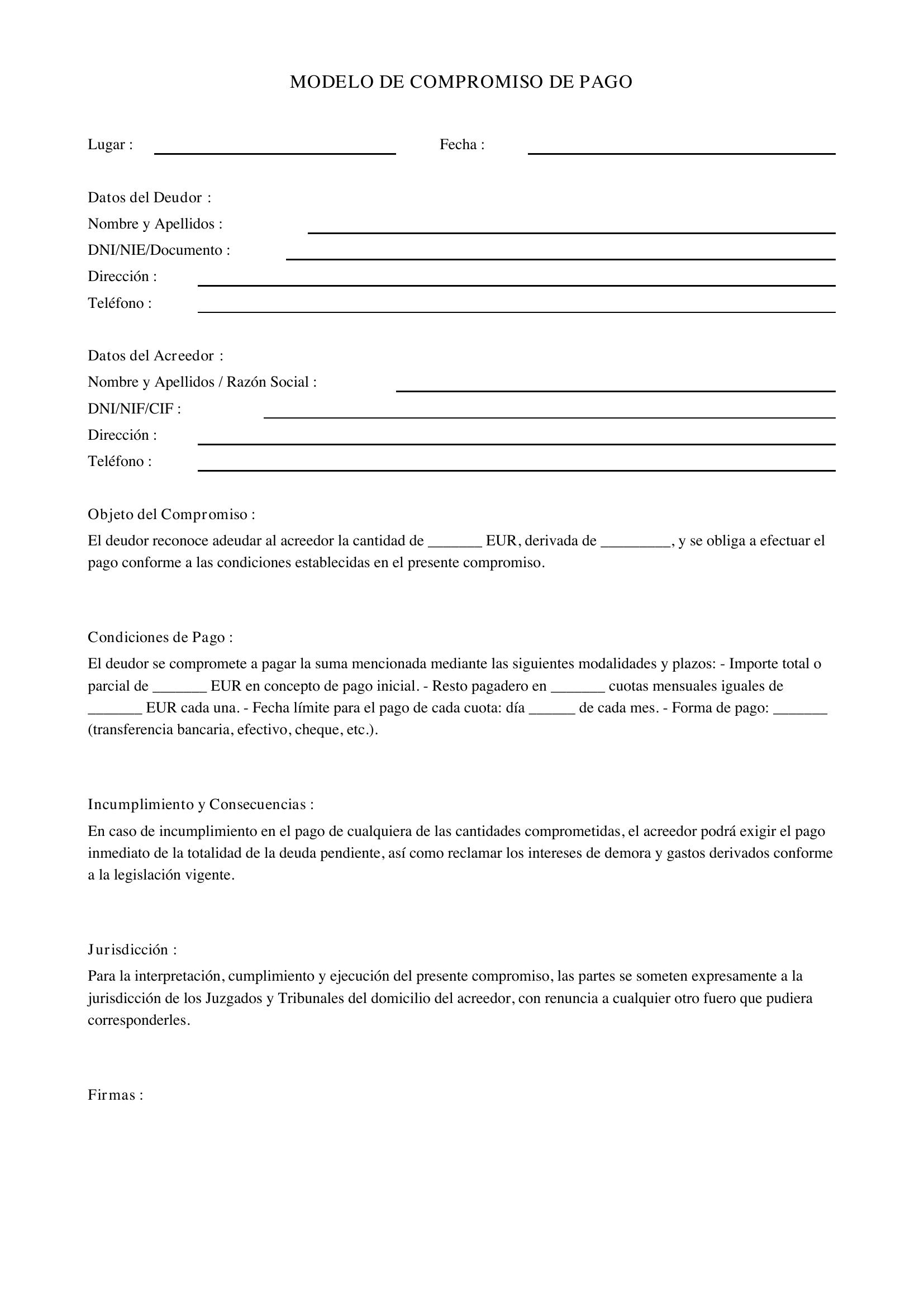 Modelo De Compromiso De Pago