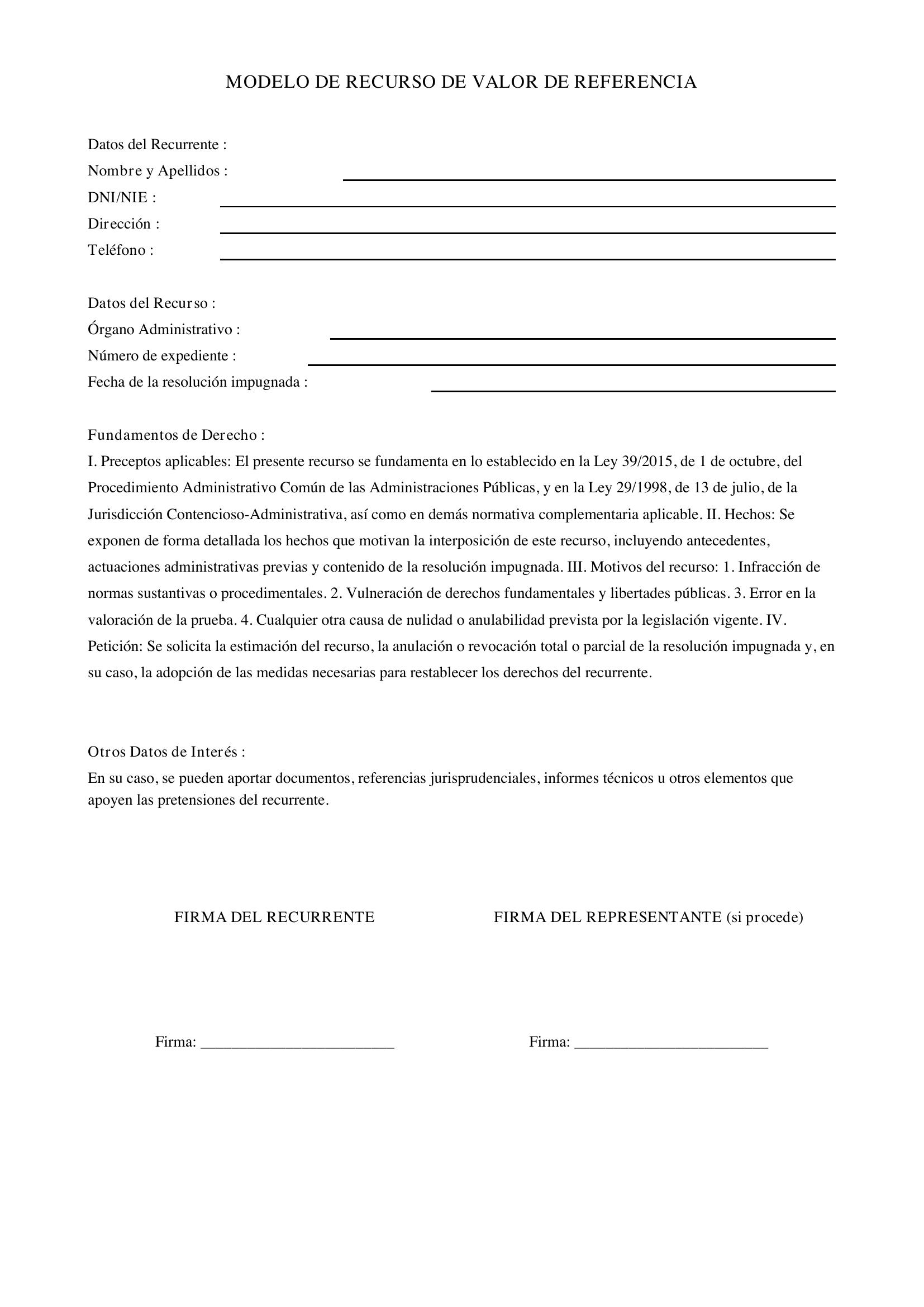 Modelo Recurso Valor De Referencia