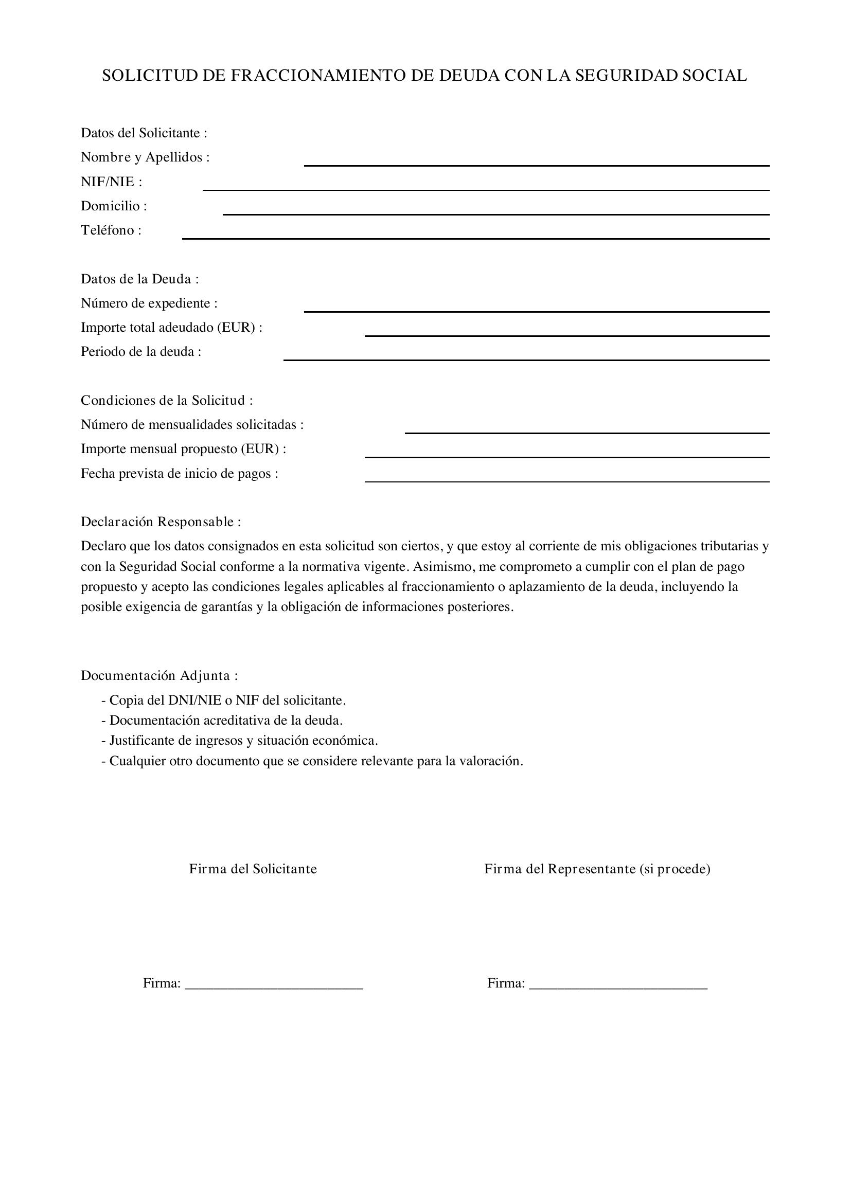 Modelo Solicitud Fraccionamiento Deuda Seguridad Social