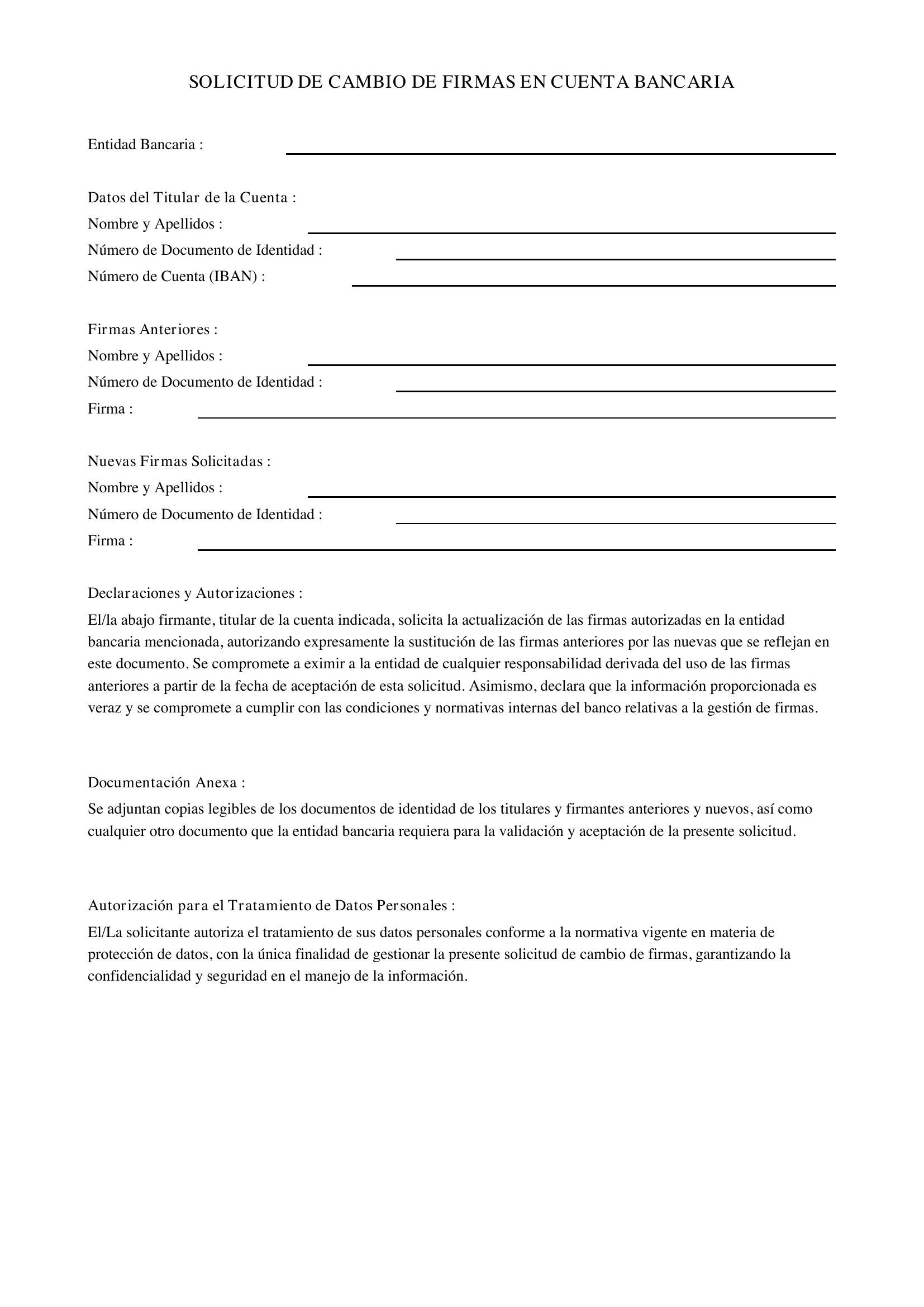 Solicitud Cambio De Firmas Banco